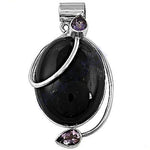 Load image into Gallery viewer, 925 Silver Black Onyx Pendant with Amethyst Accents