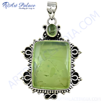 Load image into Gallery viewer, 925 sterling silver peridot pendant with a rectangular green gemstone and intricate detailing