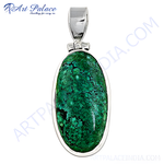Load image into Gallery viewer, 925 sterling silver turquoise pendant with a vibrant green-blue oval gemstone. Unique gemstone pendant.