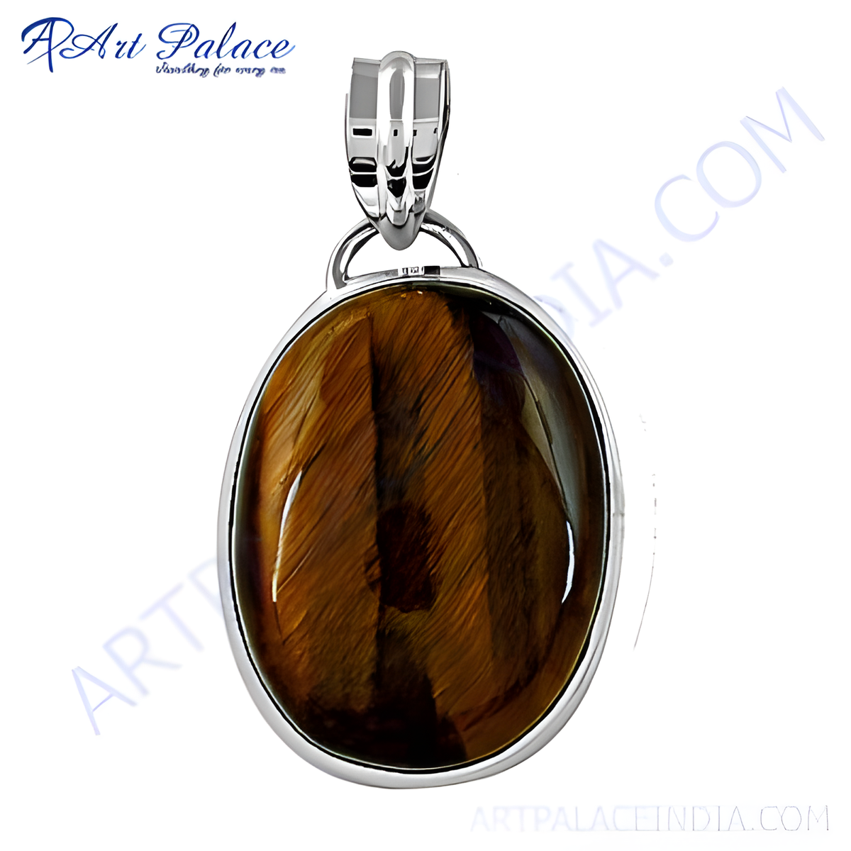 925 sterling silver tiger eye oval pendant