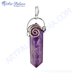 Load image into Gallery viewer, Amethyst point pendant, purple gemstone, silver setting, for women, crystal jewelry.