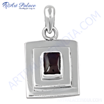 Load image into Gallery viewer, 925 Sterling Silver Garnet Pendant | Square Gemstone Jewelry