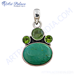 Load image into Gallery viewer, 925 sterling silver pendant with a large turquoise center stone and peridot accents