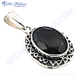 Load image into Gallery viewer, 925 sterling silver black onyx oval pendant with ornate detailing, gemstone jewelry.