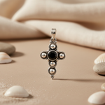 将图像加载到图库查看器中, 925 Silver Black Stone Cross Pendant | Religious Jewelry Gift