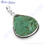 Load image into Gallery viewer, 925 sterling silver turquoise pendant necklace with a green and brown stone.