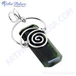 Load image into Gallery viewer, Silver wire wrapped green gemstone charm pendant, featuring a unique spiral design.