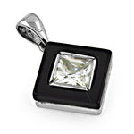 将图像加载到图库查看器中, Silver Onyx & Cubic Zirconia Pendant for Women | Square Jewelry
