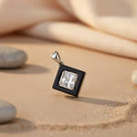 将图像加载到图库查看器中, Silver Onyx & Cubic Zirconia Pendant for Women | Square Jewelry