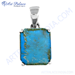 Load image into Gallery viewer, 925 sterling silver pendant with a vibrant blue-green rectangular turquoise gemstone, ideal for women