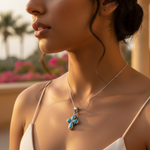 将图像加载到图库查看器中, 925 Sterling Silver Turquoise Flower Pendant for Women