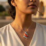 Load image into Gallery viewer, 925 Silver & Orange Enamel Pendant | Baguette Cut CZs | For Women