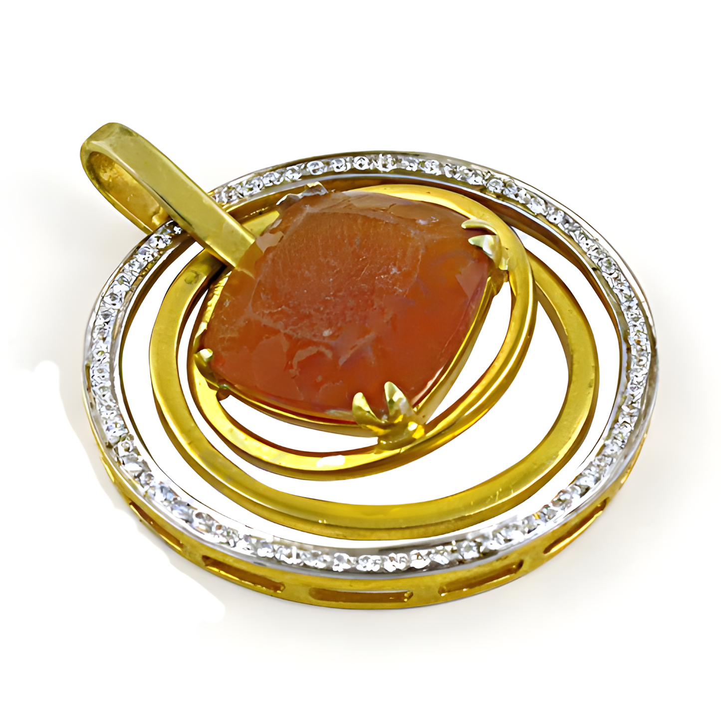 Dazzling Cz & Yellow Glass Gemstone Gold Plated Silver Pendant