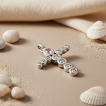 将图像加载到图库查看器中, Silver Cross Pendant with Pink & White Gemstones | Gift for Her