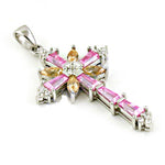 将图像加载到图库查看器中, 925 Silver Pink & Yellow Gemstone Cross Pendant for Women