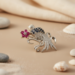 Load image into Gallery viewer, Silver Bird Brooch with Ruby Flower for Women | Gift Jewelry