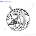 Load image into Gallery viewer, Sterling silver Tree of Life and pentacle pendant with a central gemstone, a beautiful spiritual jewelry piece.