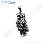 Load image into Gallery viewer, 925 sterling silver owl pendant necklace with intricate details on a white background.