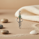 将图像加载到图库查看器中, 925 Silver Medical Caduceus Pendant with Green Gemstone | Gift