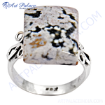 Load image into Gallery viewer, Sterling silver ring with a square-shaped jasper gemstone. The jasper features a mix of white, black, and brown colors.