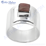 Load image into Gallery viewer, Sterling silver ring with a rectangular gemstone. The gemstone is a mix of brown and pink shades.