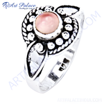 Load image into Gallery viewer, 925 sterling silver rose quartz ring with a round, pink gemstone for women.