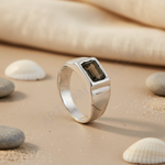 Load image into Gallery viewer, Silver Emerald Cut Smoky Quartz Ring for Men | Statement Jewelry