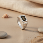 Load image into Gallery viewer, Silver Emerald Cut Smoky Quartz Ring for Men | Statement Jewelry