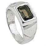 Load image into Gallery viewer, Silver Emerald Cut Smoky Quartz Ring for Men | Statement Jewelry