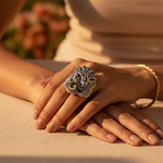 Load image into Gallery viewer, 925 Silver Lion Head Ring with Green Gemstone | Men's Ring