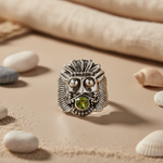 Load image into Gallery viewer, 925 Silver Lion Head Ring with Green Gemstone | Men's Ring