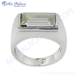 Load image into Gallery viewer, Silver signet ring with a large rectangular emerald-cut gemstone in a bezel setting.
