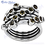 Load image into Gallery viewer, 925 sterling silver multi-band ring with brown gemstones. Elegant design.