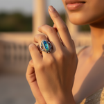 将图像加载到图库查看器中, 925 Silver Abalone Ring | Oval Stone Ring for Women