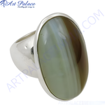 Load image into Gallery viewer, 925 sterling silver ring with a large oval gemstone in shades of green and brown