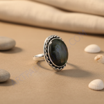 Load image into Gallery viewer, 925 Sterling Silver Ring with Oval Black Gemstone | Women's Ring