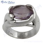 Load image into Gallery viewer, 925 sterling silver ring with a large oval-cut purple amethyst gemstone.