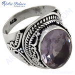 Load image into Gallery viewer, 925 sterling silver ring with a large oval-cut purple amethyst gemstone.