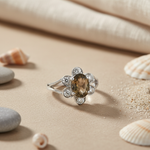 将图像加载到图库查看器中, 925 Silver Smoky Quartz Ring | Floral Design for Women