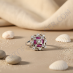 Load image into Gallery viewer, Silver Ruby & Diamond Ring for Women | Square Cluster Design