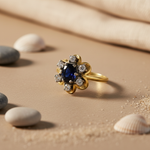 将图像加载到图库查看器中, Sapphire & Diamond Floral Ring for Women | gold plating Ring