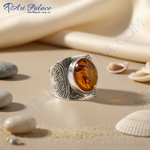 Load image into Gallery viewer, 925 Silver Amber Ring for Men | Statement Jewelry Gift