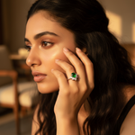 Load image into Gallery viewer, Silver Emerald Ring for Women | Pear Cut Gemstone Ring