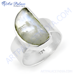 Load image into Gallery viewer, Sterling silver statement ring with a large rainbow moonstone gemstone, showcasing a natural color