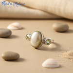 Load image into Gallery viewer, Silver Oval Pearl Ring with Green Stones | Women's Ring