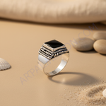 Load image into Gallery viewer, 925 Sterling Silver Onyx Ring for Men | Square Stone Jewelry