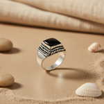 Load image into Gallery viewer, 925 Sterling Silver Onyx Ring for Men | Square Stone Jewelry
