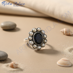 Load image into Gallery viewer, 925 Silver Onyx & Pearl Ring for Women | Cocktail Ring