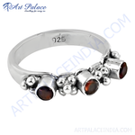 Load image into Gallery viewer, 925 Sterling Silver Ring with Round Garnet Gemstones, Red Gemstone Jewelry.