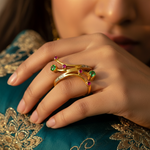 将图像加载到图库查看器中, gold plating Ring with Emerald & Ruby Gemstones for Women